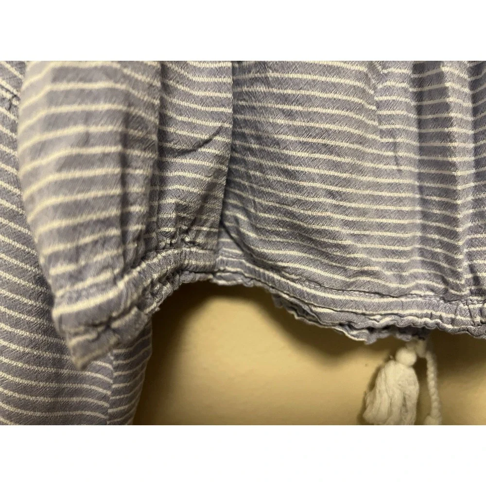 Olympic Gregory Grigoropoulos Blue White Stripe Crop‎ Peasant Blouse Top Greece